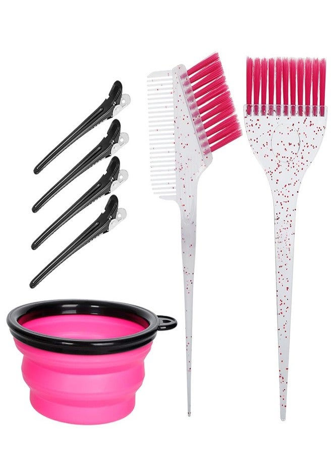 MOONMINI Hair Dye Color Brush and Bowl Set, Color Bowl Brushes Tool Mixing Bowl Kit Tint Comb for Hair Tint Dying Coloring Applicator (Pink&Clear) - Image 1